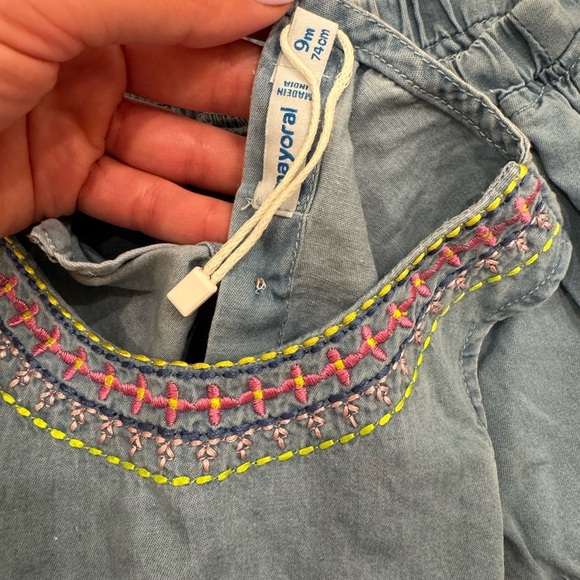 Mayoral Chambray Denim Bubble Summer Play Set Embroidered Bow Sleeveless Top - Picture 5 of 7